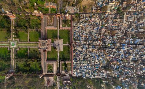 Aerial View Above Of Taj Mahal India Stock Photo