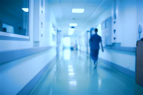 Hospital Corridor And Doctor As A Blurred Defocused Background Stock