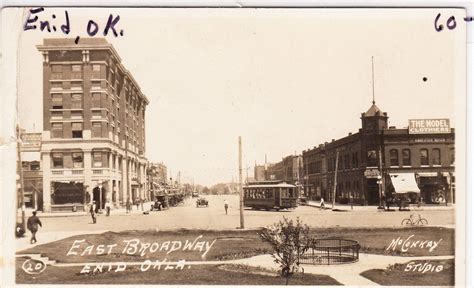 Rppc Enid Oklahoma Street Scene And Streetcar 1913 Enid Oklahoma