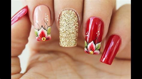 Pedicure diseños flores facil : Diseño de uñas flores rojas - Red Flowers Nails design | Uñas con flores, Uñas