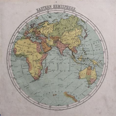 1865 Eastern Hemisphere Original Antique Hand Coloured Engraved Square