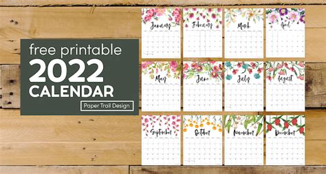 Free Printable 2022 Year At A Glance Floral Calendar Carrie 50 Off