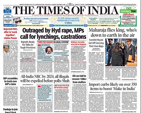 Newspaper Headlines: Parliament Boiled Over Telangana Vet's Rape-Murder ...