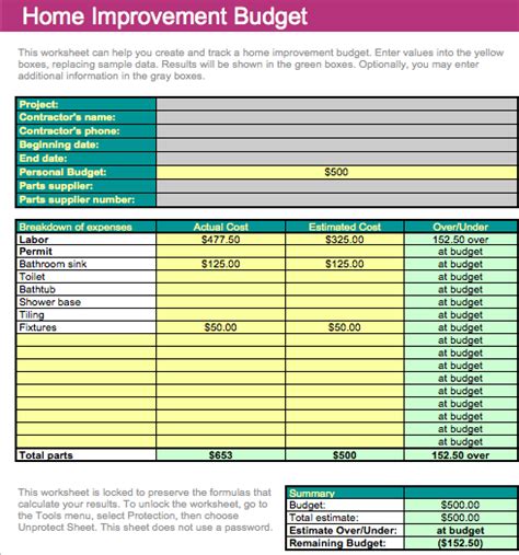 Home Improvement Budget Template For Numbers Free Iwork Templates