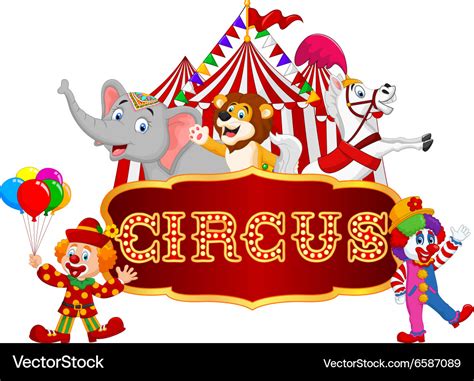 Cartoon Animal Circus And Clown With Carnival Vector Image