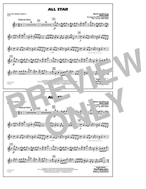 Smash Mouth All Star Arr Matt Conaway Mallet Percussion 1 Sheet Music Notes Printable