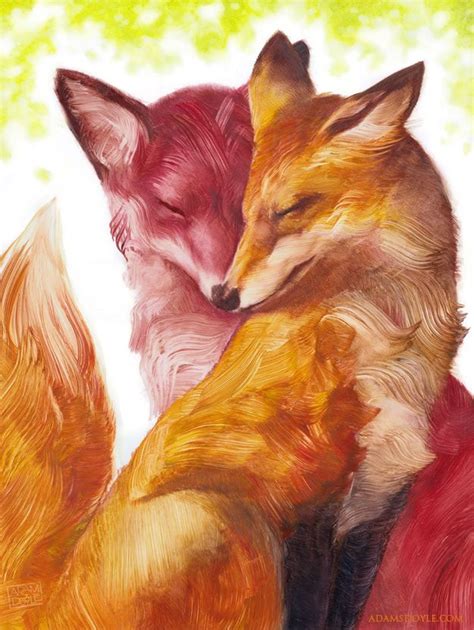 Pair Of Foxes Painting Fox Painting Fox Art Fox Illustration
