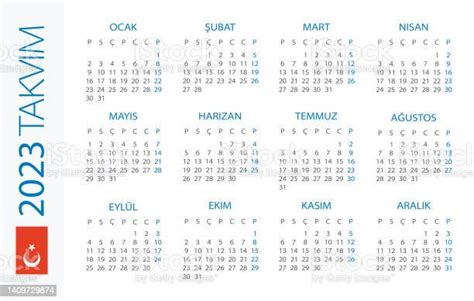 Calendar 2023 Year Horizontal Vector Illustration Turkish Version向量圖形及更