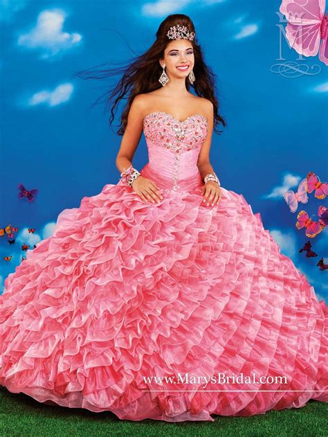 Pink Organza Quinceanera Princess Ball Gown With A Sweetheart Neckline