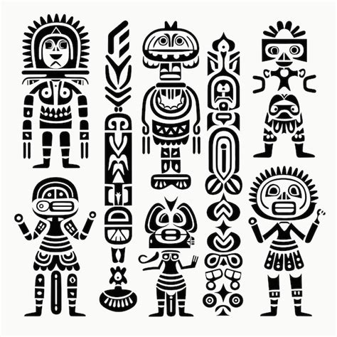 Premium Vector Native American Symbols Aztec Maya Inca Figurines Of