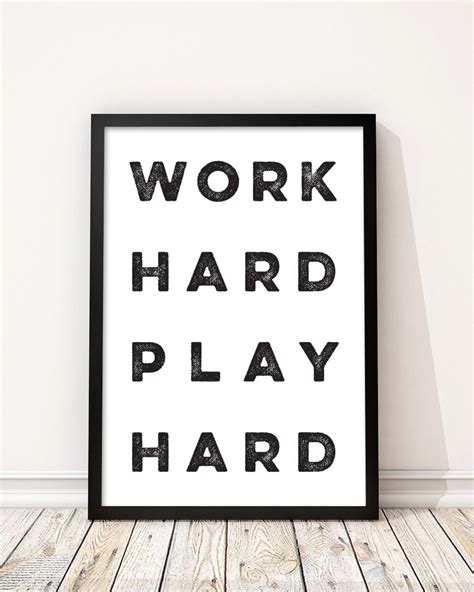 Work Hard Play Hard Poster Digitaler Download Design Druckfertig Etsyde