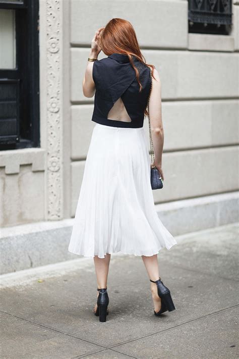 White Pleated Skirt Midi Skirt New York Style