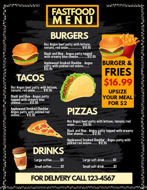 A menu card is the best way to find out everything that a restaurant has to offer. Fast food menu template | PosterMyWall