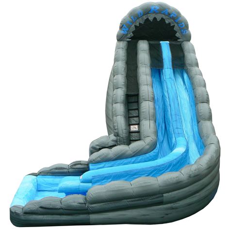 22' Inflatable Water Slide With Pool Grey Blue