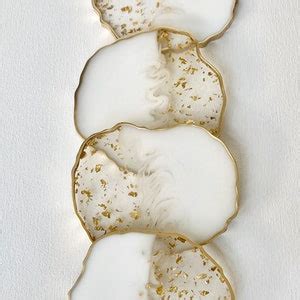 Resin Coaster Set White And Gold Flake Resin Marble Geode Coasters