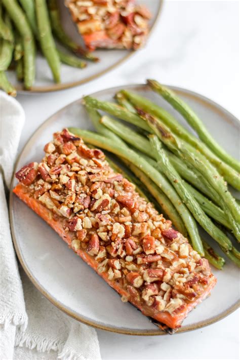 In a small bowl, combine dijon, honey, and mayonnaise until smooth (alternatively, you can use prepared honey mustard). Pecan Crusted Honey Mustard Salmon | Recipe | Honey mustard salmon, Crusted salmon recipes ...