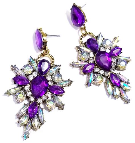 Chandelier Earrings Purple Rhinestone Crystal Bridal Prom Etsy