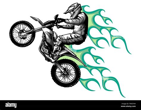 Motorcycle With Fire And Flames Vector Illustration Stock Vector Image