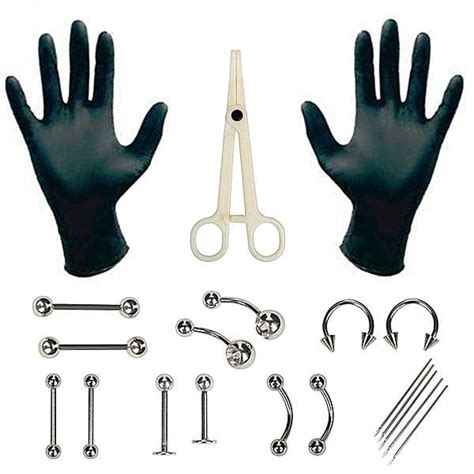 20pcslot Pro Body Piercing Kits Puncture With Ear Nose Eyebrow Sets Plier Piercings Clamp Steel