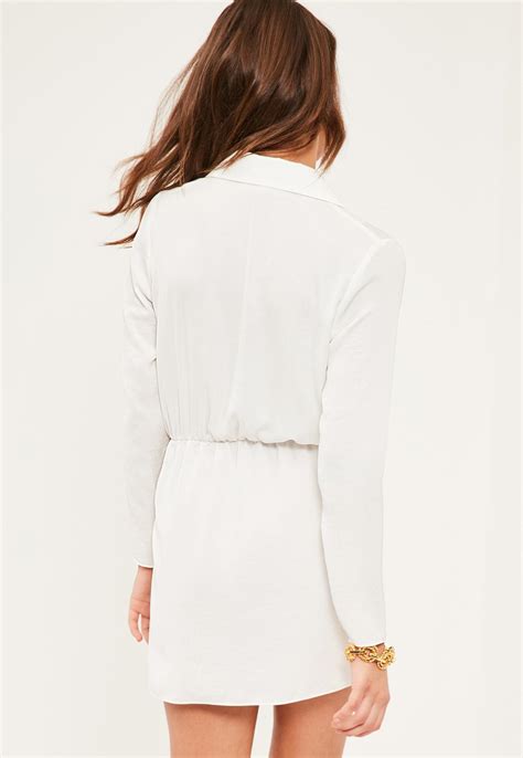 Missguided Petite Exclusive White Satin Wrap Mini Dress Lyst