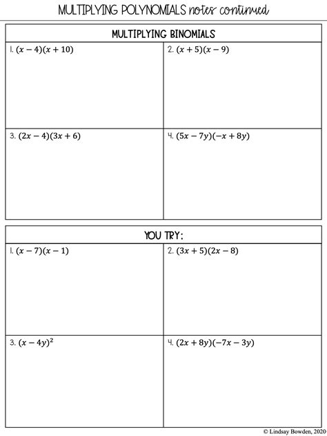 Multiplying Binomials Worksheet With Answers
