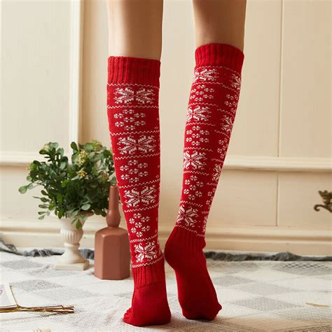 Girls Women Christmas Warm Thigh High Over The Knee Sock Long Knit Stocking Au Ebay