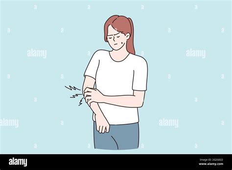 Itchy Skin And Allergy Concept Young Displeased Girl Cartoon Character