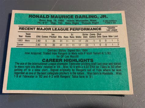 ron darling 1984 donruss rookie baseball card ebay