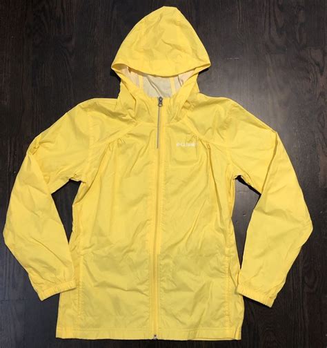 Columbia Kids Yellow Full Zip Hooded Long Sleeve Rain Jacket Size L