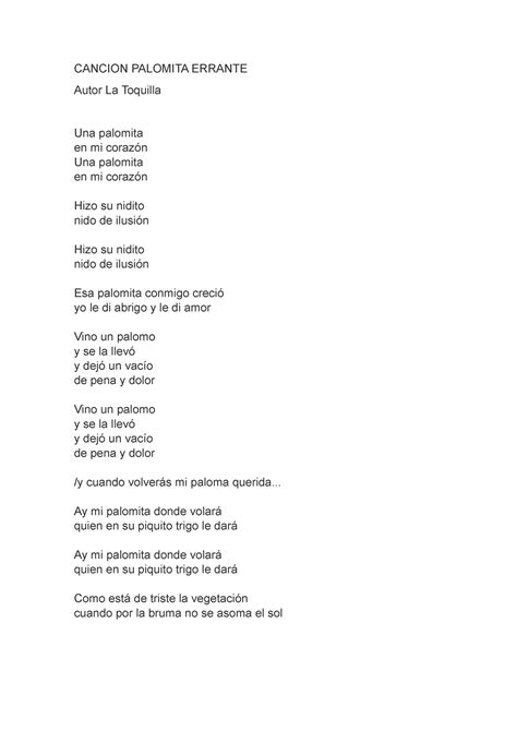 Cancion Palomita Errante Cancion Palomita Errante Autor La Toquilla