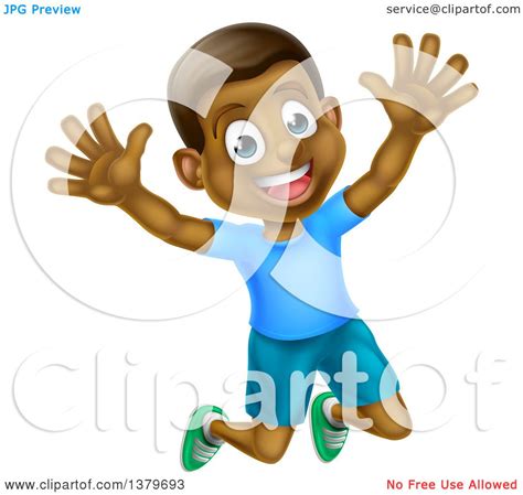 Clipart Of A Happy And Excited Black Boy Jumping Royalty