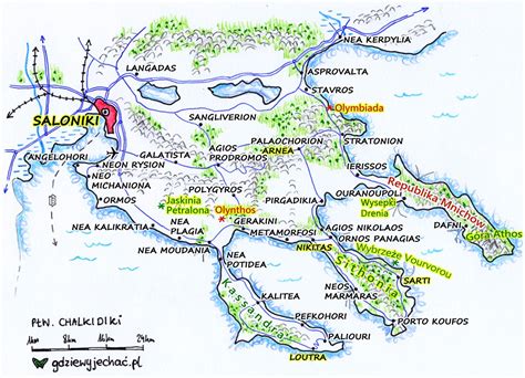 Półwysep Chalkidiki Grecja mapa turystyczna