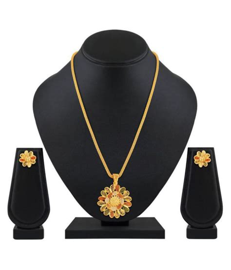 asmitta pretty flower design gold plated matinee style meenakari work