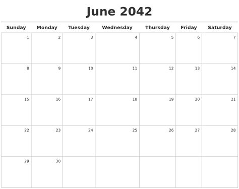 June 2042 Calendar Maker