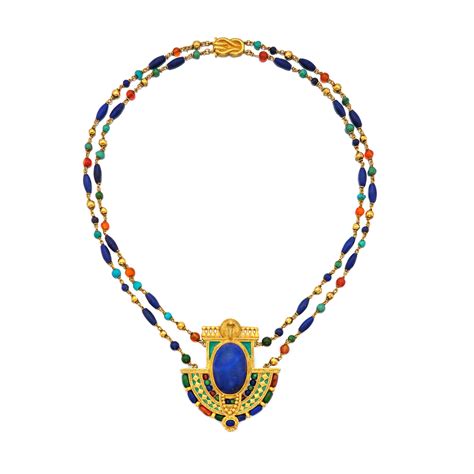Egyptian Revival Gold And Colored Stone Necklace 路易·康福特·蒂芙尼為蒂芙尼設計 埃及復興風格黃金及彩色寶石項鏈