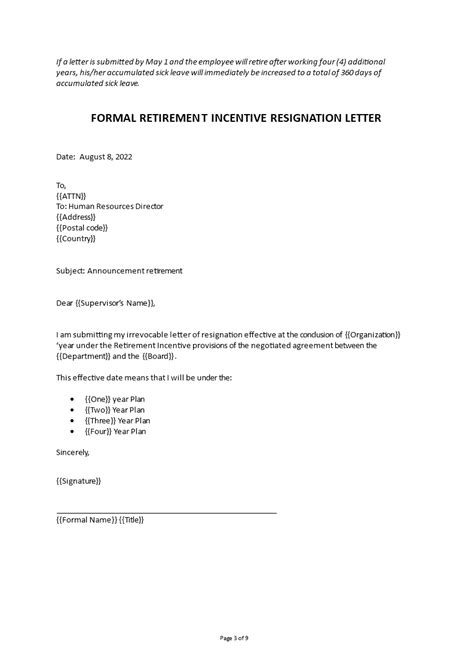 Kostenloses Early Retirement Resignation Letter