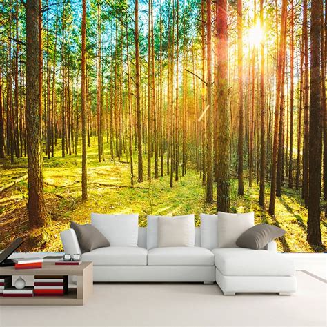 Sunshine Forest Beautiful Landscape Nature Wallpaper Living Room