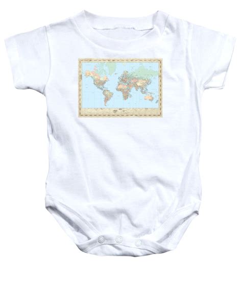 Huge Hi Res Mercator Projection Political World Map Onesie For Sale By