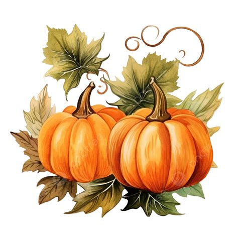 Pumpkin Leaves Watercolor Vector Illustration Thanksgiving Halloween