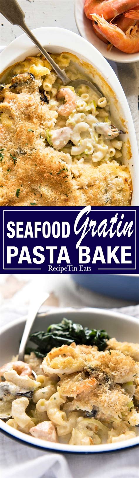 My seafood gratin pasta bake is made with mixed seafood and macaroni, baked with a silky creamy sauce * reduce milking recipe to 1 1/2 cups, add 1/4 cup cream and 1 1/2 cups seafood broth. Seafood Gratin Pasta Bake | Recipe | Baked pasta recipes, Pasta bake, Creamy seafood pasta