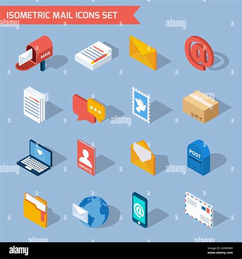 Isometric Mail Icons Set With 3d Mailbox Email Envelope Isolated Vector