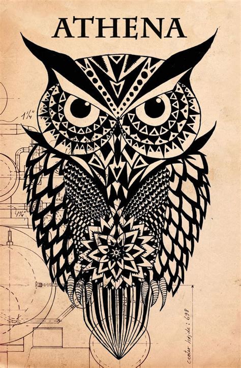 Lechuza De Atenea Black And White Owl Athena Tattoo Athena Owl