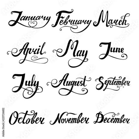 12 Months Lettering Vector Set For Calender Stock Image And Royalty