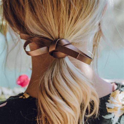 Leather Ribbon Hair Ties 2 Pk Free Shipping In 2020 Ribbon Hair