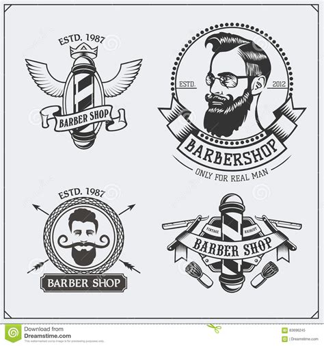 Set Of Vintage Barber Shop Labels Badges Emblems And Design Elements