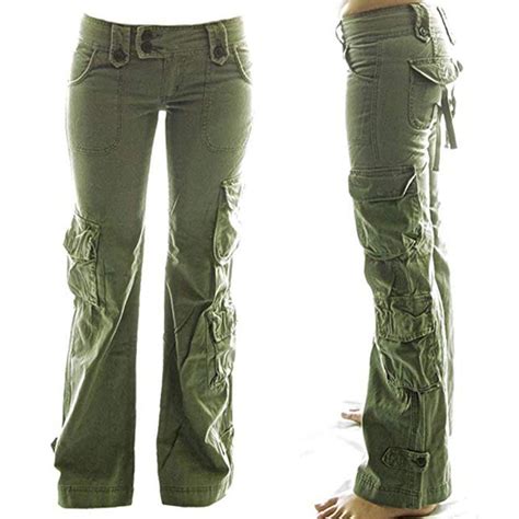 Justvh Pockets Low Waist Full Length Womens Solid Loose Cargo Pants