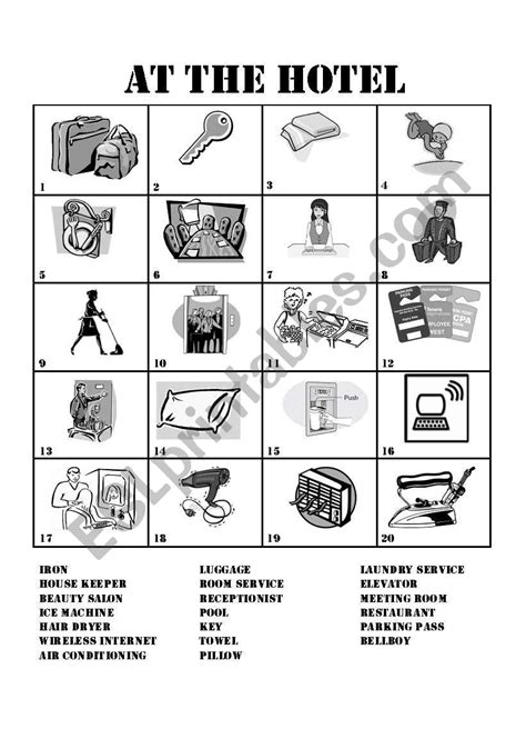 At The Hotel Esl Worksheet By Mhelene123