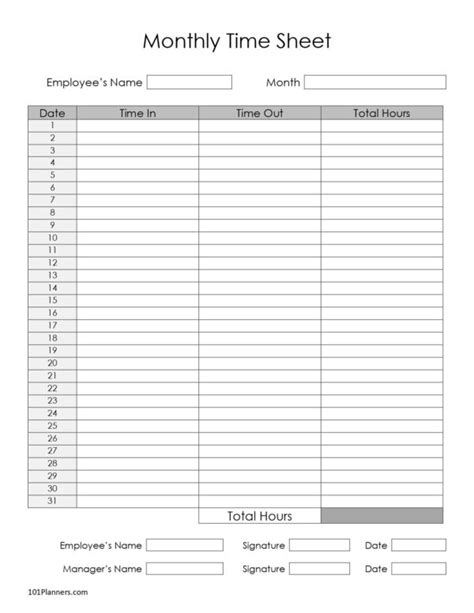 23 Printable Basic Monthly Timesheet Template Forms Fillable Samples Images