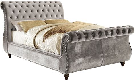 Noella Gray Queen Upholstered Sleigh Bed From Furniture Of America