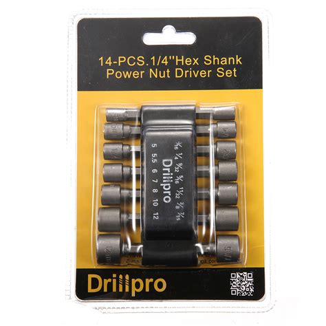 Drillpro 14pc Power Nut Driver Drill Bit Set Sae Metric Socket Wrench